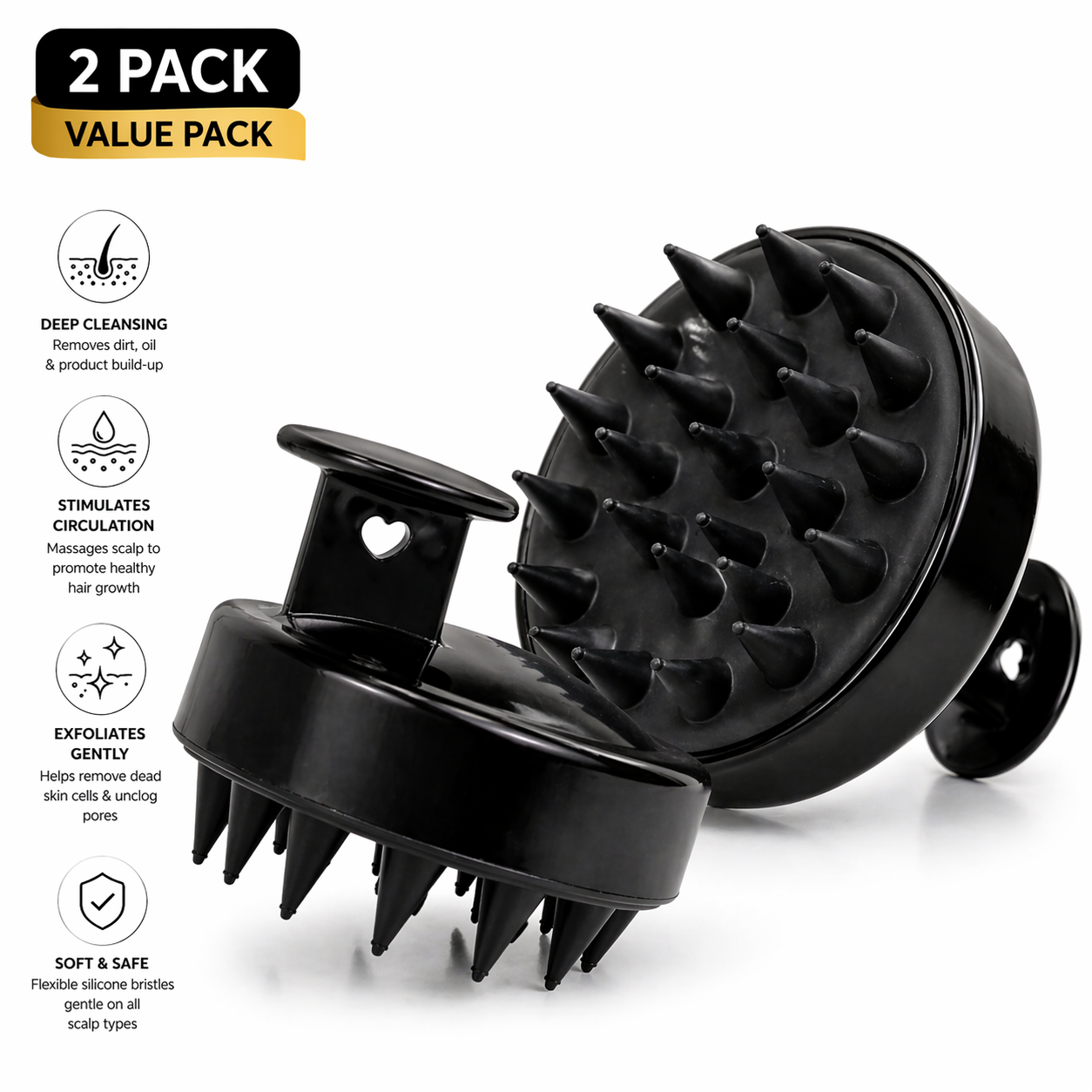 Scalp Massager Shampoo Brush - Silicone Hair & Scalp Scrubber (2 Pack)