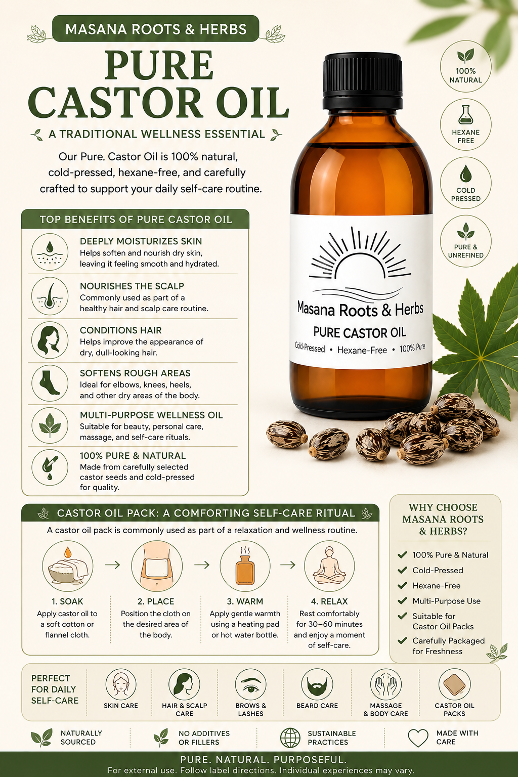 Pure Castor Oil – Cold-Pressed, Hexane-Free & 100% Pure (200ml)