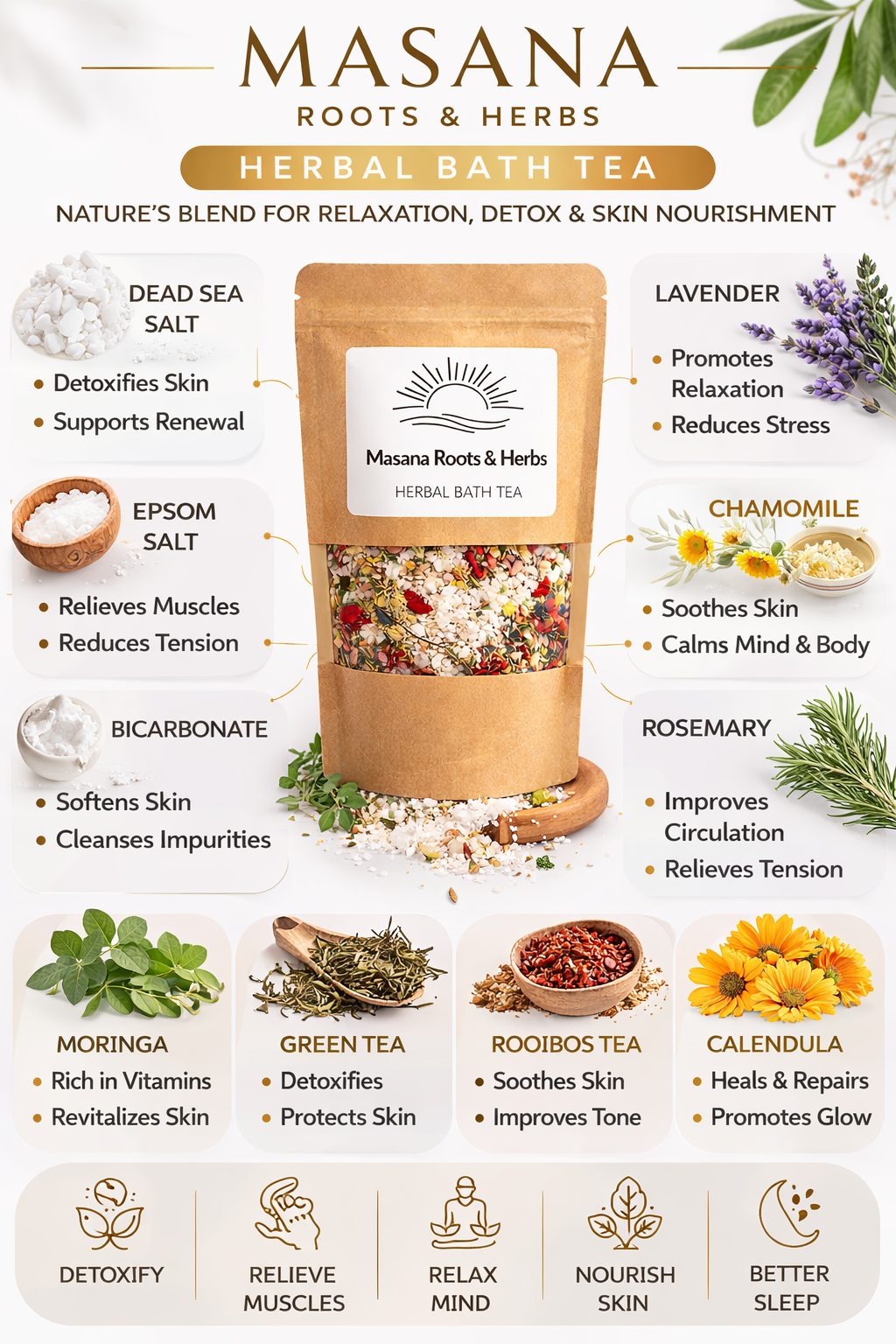 Herbal Bath Tea for Relaxation & Detox 755g | Natural Bath Soak South Africa | Masana Roots & Herbs