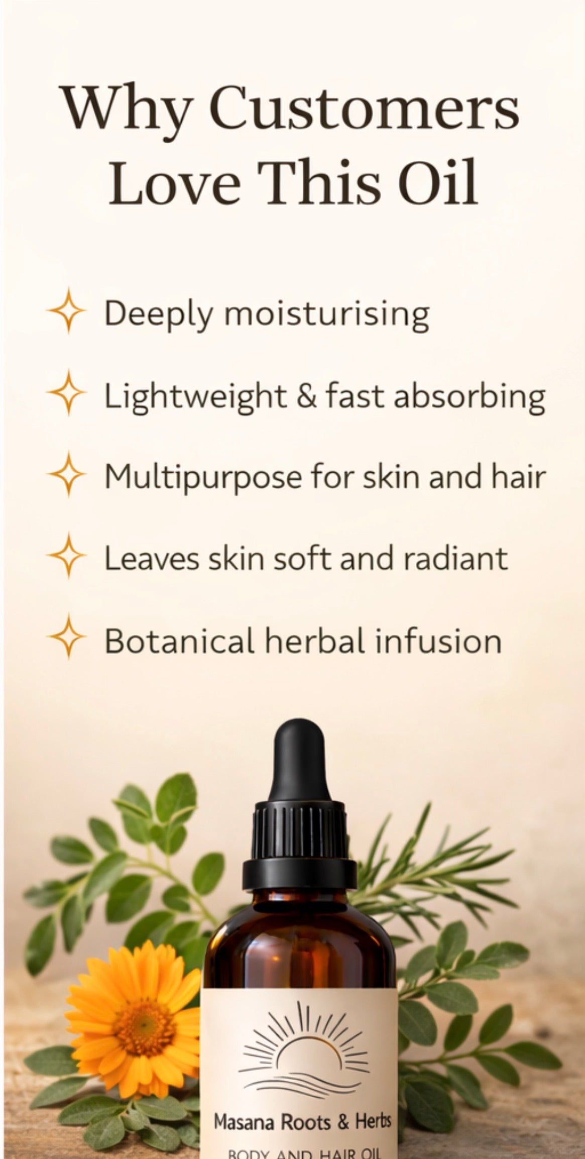Body & Hair Oil for Growth & Moisture 100ml | Natural Hair Oil & Skin Oil South Africa | Masana Roots & Herbs