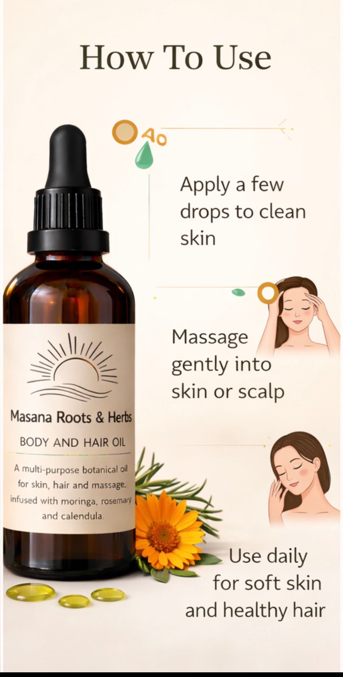 Body & Hair Oil for Growth & Moisture 100ml | Natural Hair Oil & Skin Oil South Africa | Masana Roots & Herbs