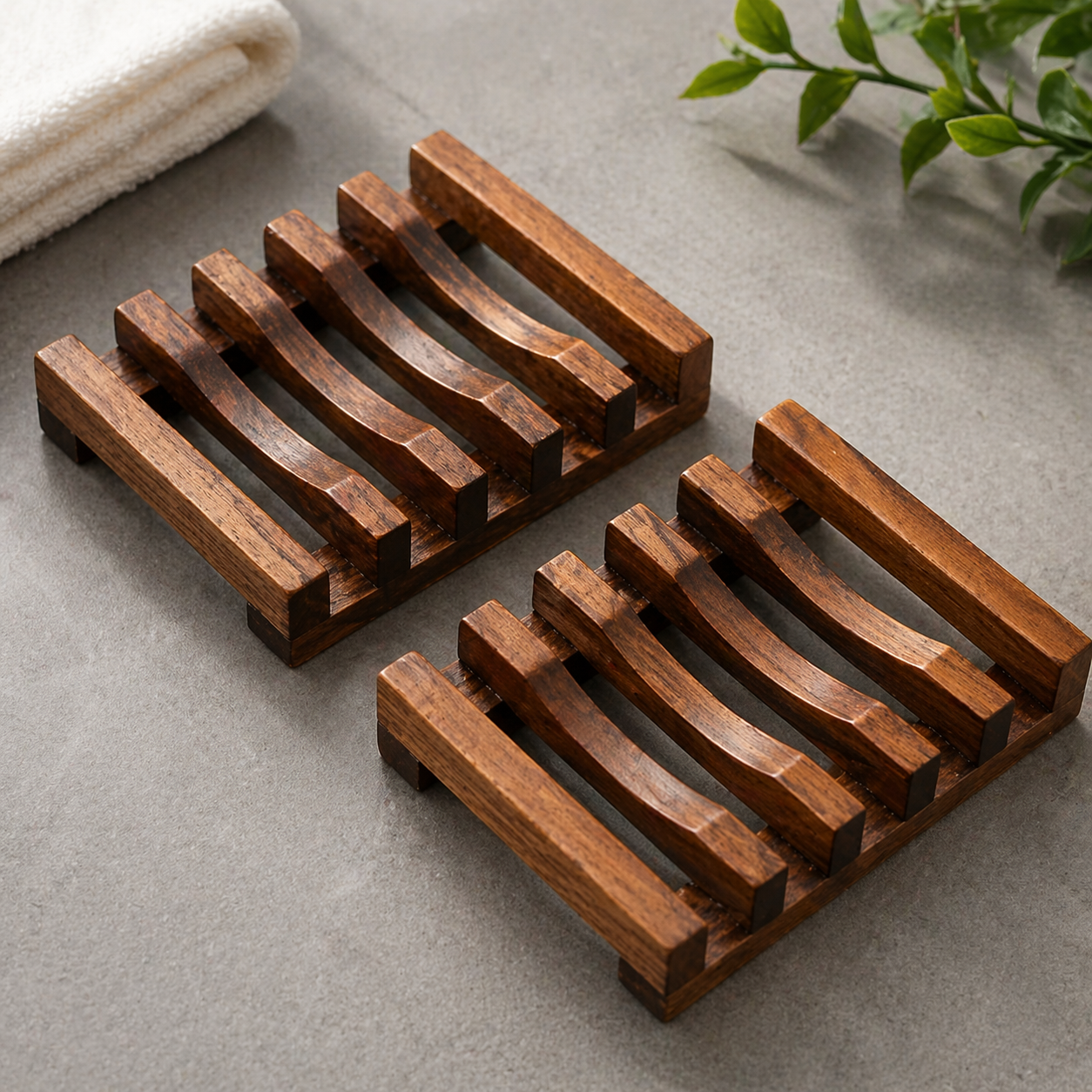 2-Pack Wooden Soap Dish - Self Draining - Soap Holder